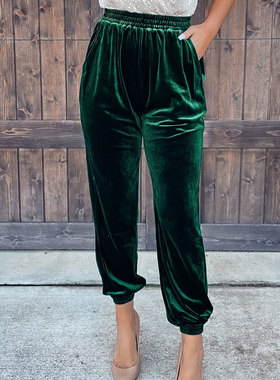 Casual green loose stretch trousers休闲绿色宽松弹力长裤女士