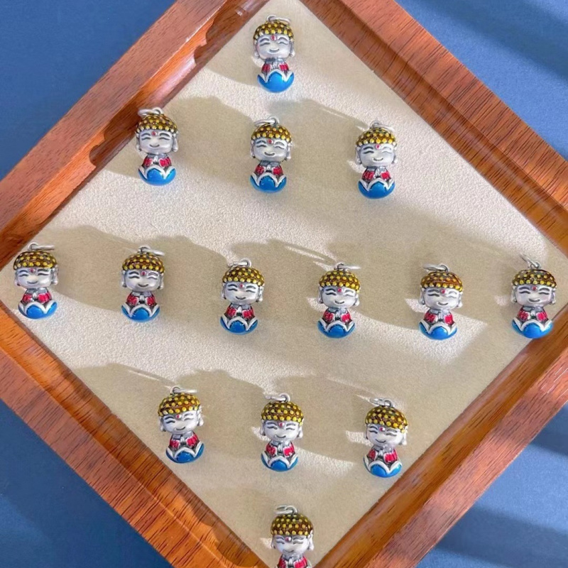 纯银S999足银3D硬银彩色小佛草莓
