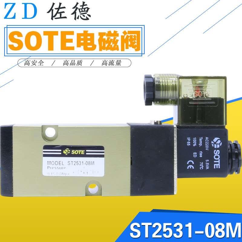 SOTE索特电磁阀ST2531-08M二位五通AC220V/DC24V贴板式ST2532-08M