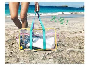 韩国ins风度假旅游沙滩包透明果冻包大容量手提袋游泳防水收纳包