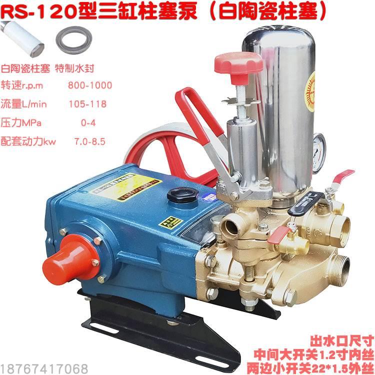 荣盛RS 120型三缸柱塞泵陶瓷柱塞加免黄油两用打药高压喷雾器水泵