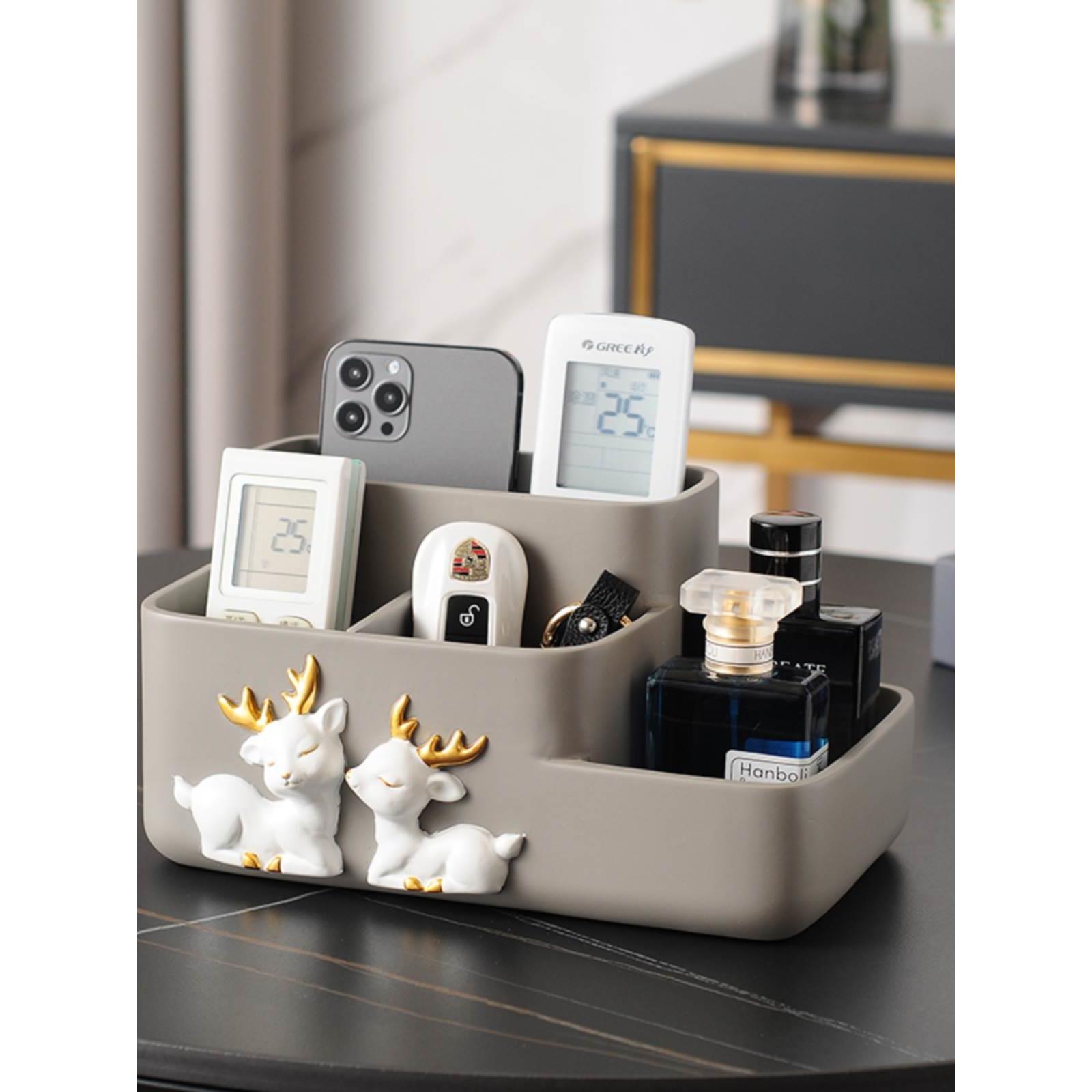 北欧客厅茶几桌面遥控器手机杂物收纳盒轻奢化妆护肤品整理置物架