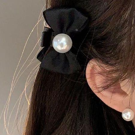 公主头小抓夹黑色蝴蝶结珍珠侧边碎发夹前额刘海边夹发卡子头饰女