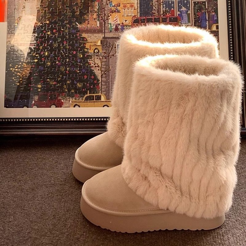 葡萄妈studiolee 冰岛恋人~时髦圆头毛毛拼接保暖增高厚底雪地靴