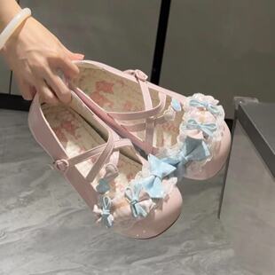 糖果塔塔原创lolita鞋子糖果蝴蝶结爆款蕾丝花边多巴胺圆头单鞋