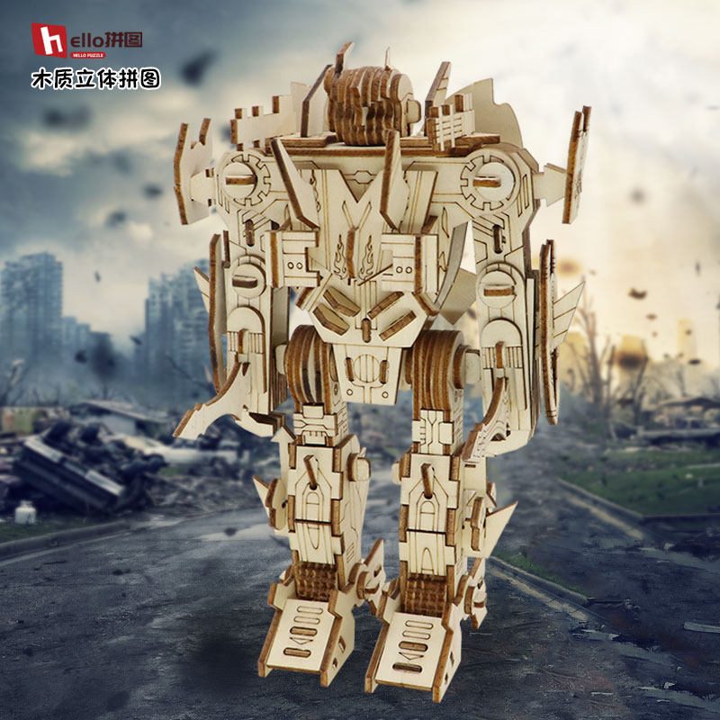 立体拼图木质玩具机器人益智