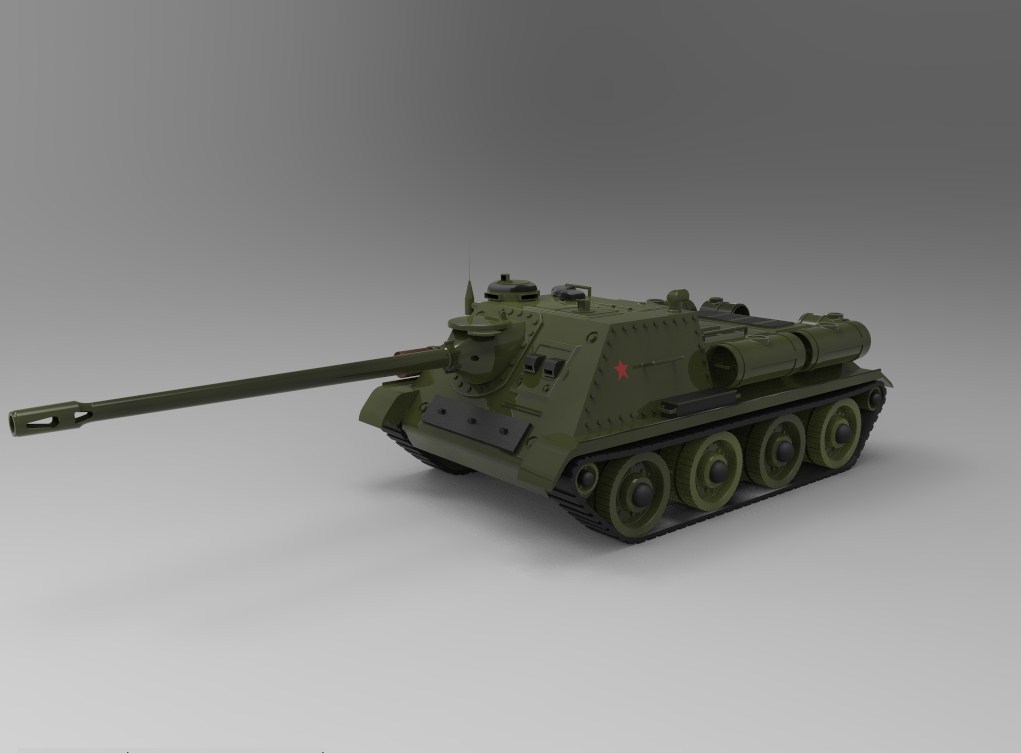 苏联苏100坦克3D图纸SW素材建模数模STP格式IGS/STL