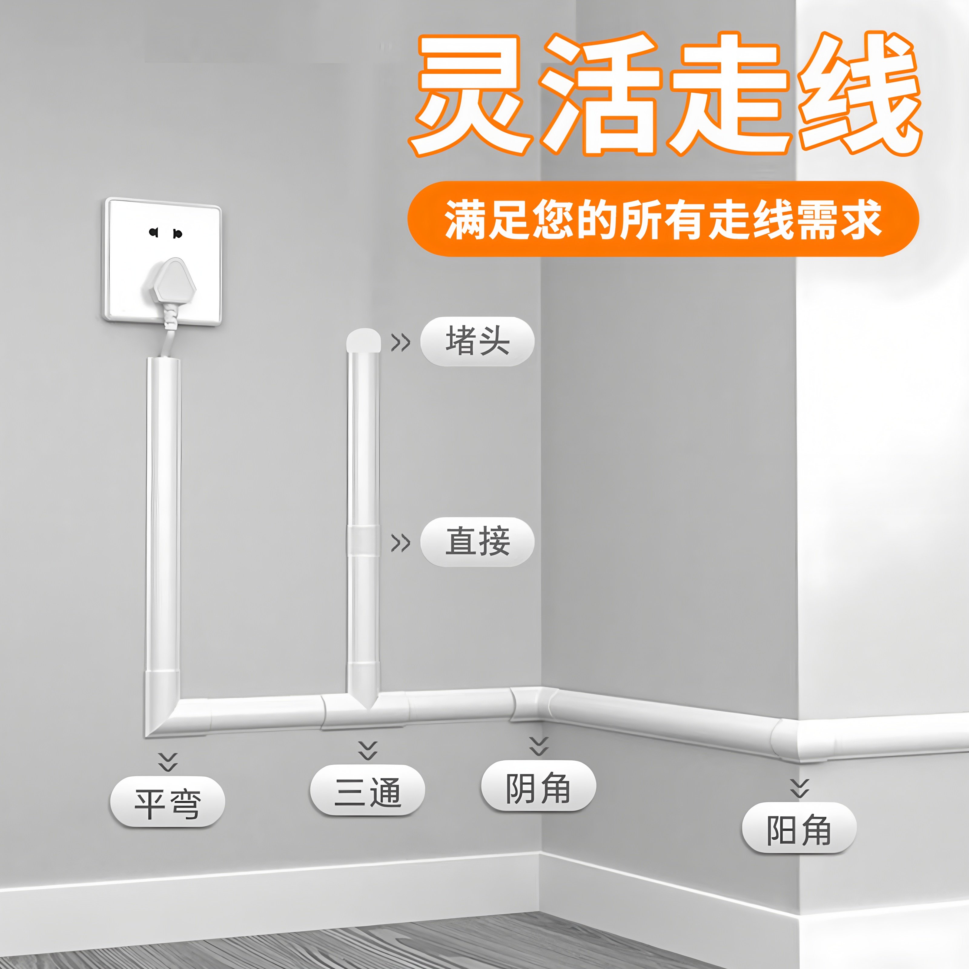 线槽pvc木纹配线槽明装弯角地面走线槽转角三通阴角阳角直通堵头