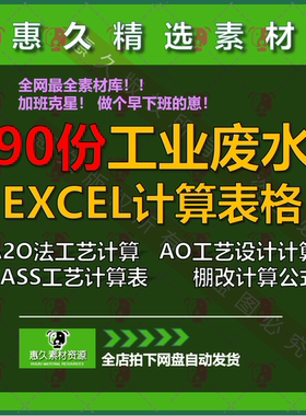 90套工业废水处理A2O/AO/CASS/SBR/UASB/MBR工艺设计excel计算表
