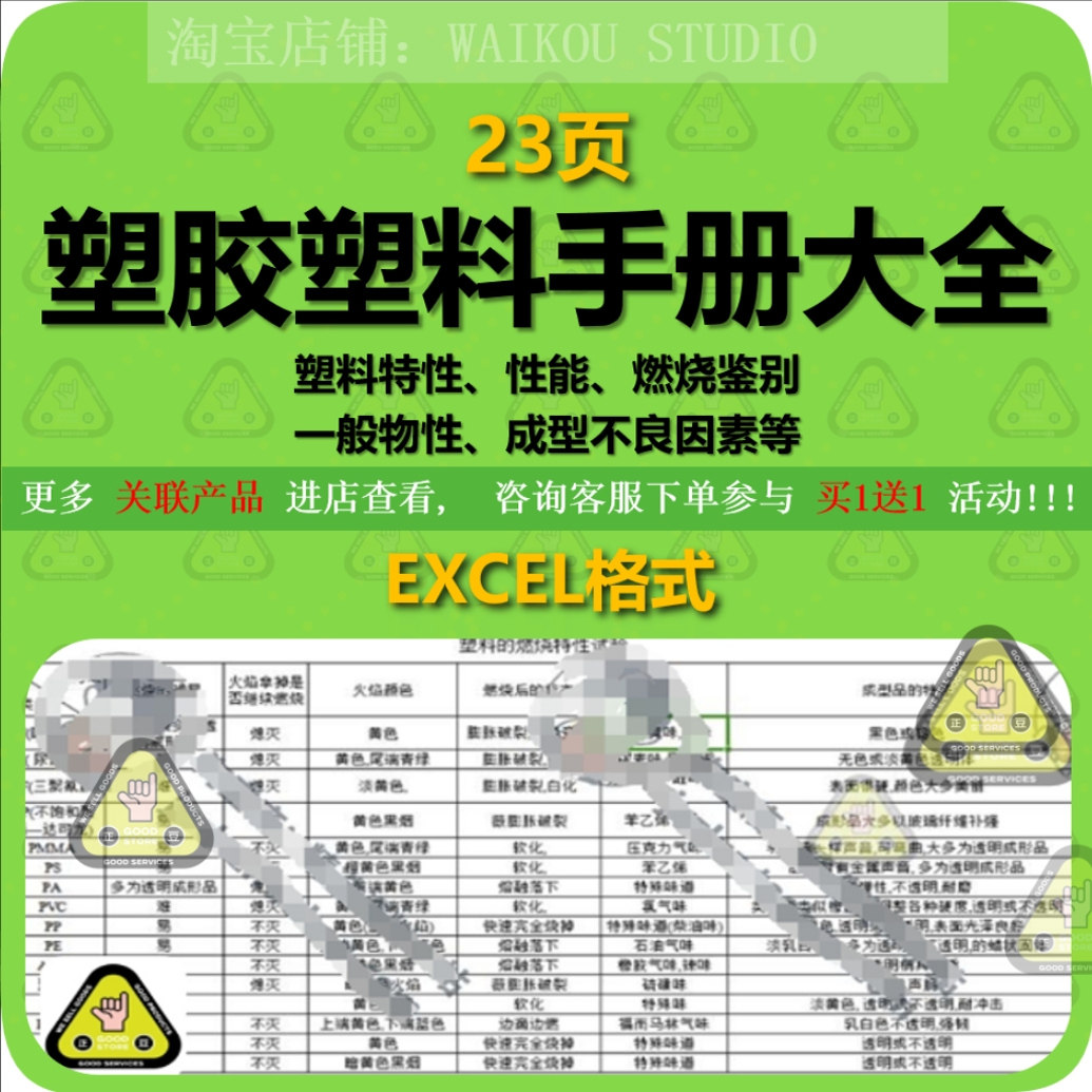 塑胶塑料手册大全塑料特性 性能 燃烧鉴别 物性 成型不良因素表格