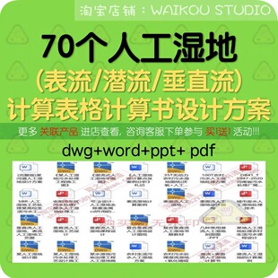 70个潜流/垂直流人工湿地计算表格+计算书+设计方案+CAD图纸