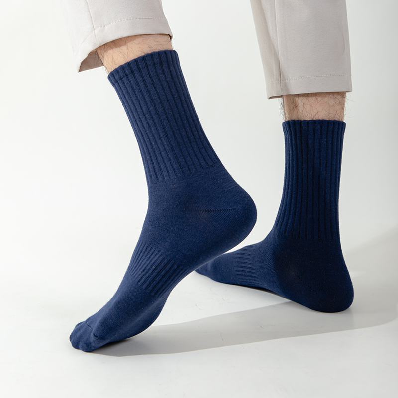纯棉袜子男纯色抗起球吸汗透气