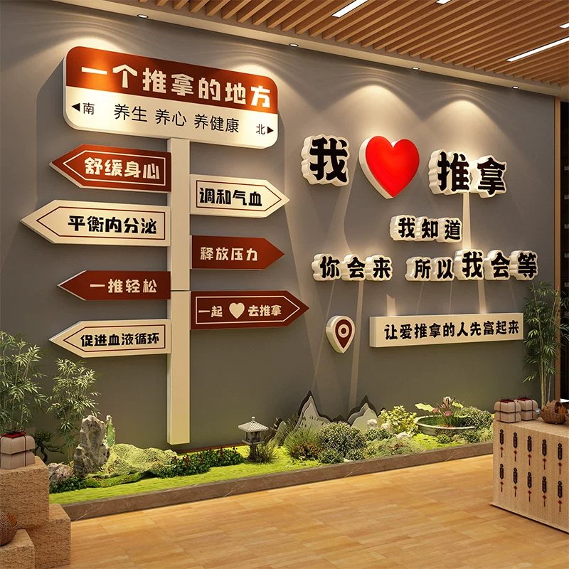 推拿店中医阁文化背景形象养生馆氛围墙面装饰品按摩挂画海报贴纸