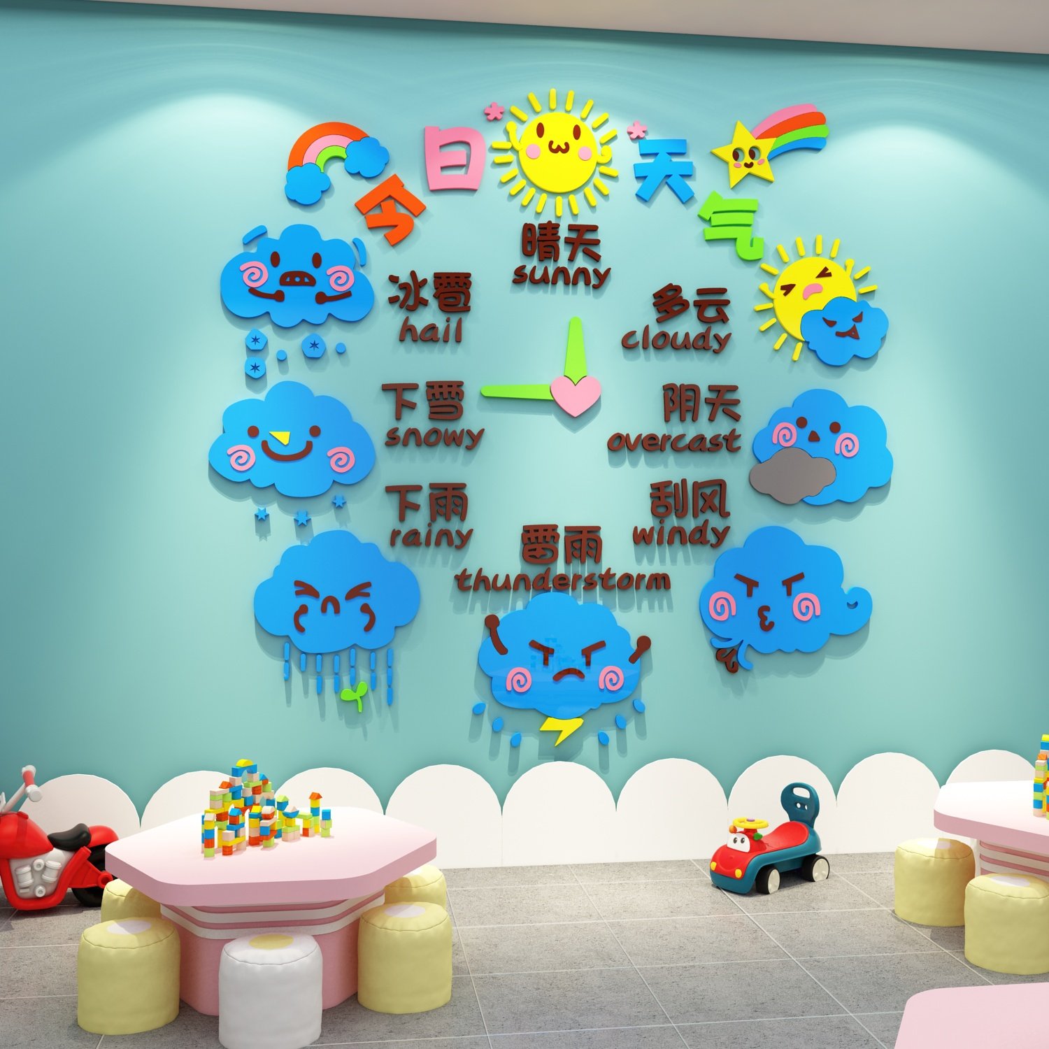 幼儿园墙面装饰天气预报气象站贴纸画楼梯走廊主题墙布置环创