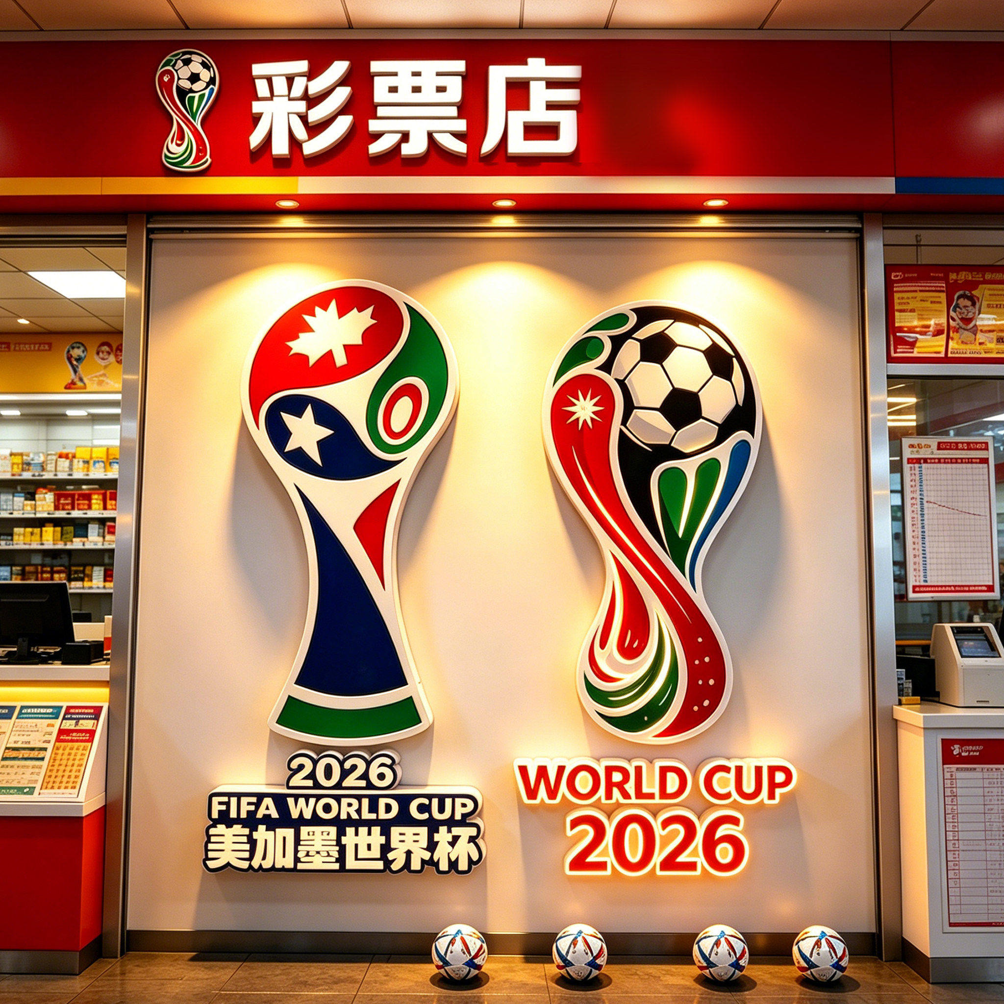 网红世界杯主题中国体育彩票店形象墙面氛围装饰足球背景贴纸布置