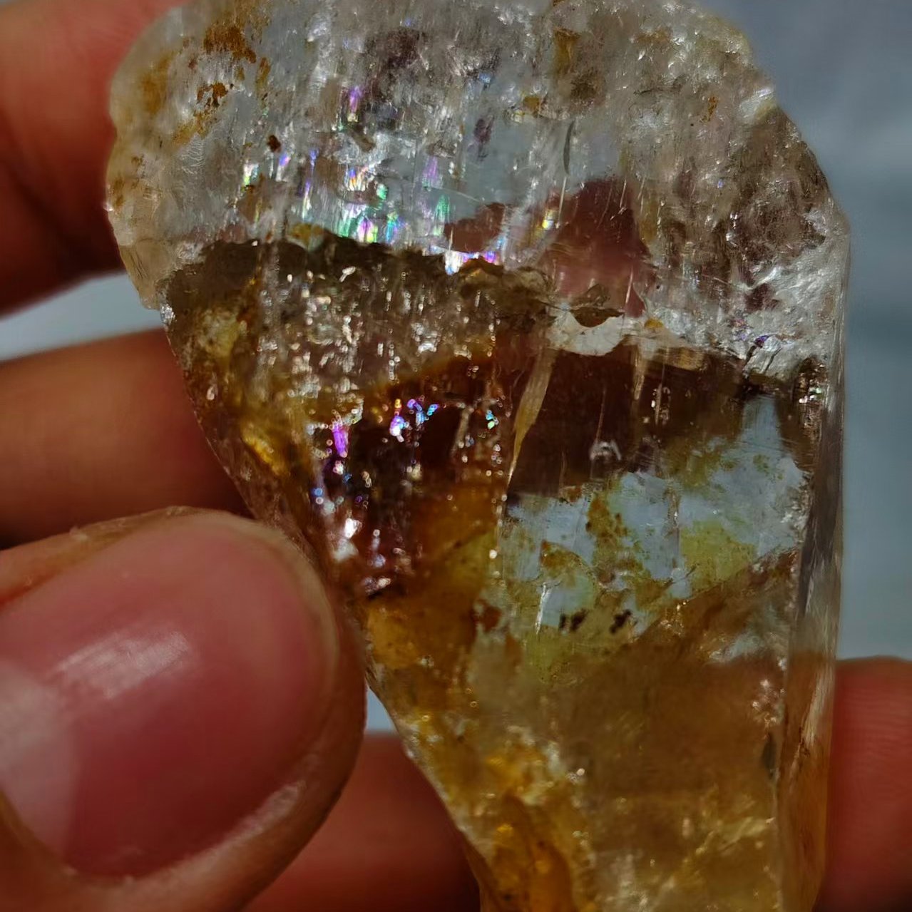 天然水晶石胶花西藏喜马拉雅炫彩透明奇石收藏摆件冰感净化高N