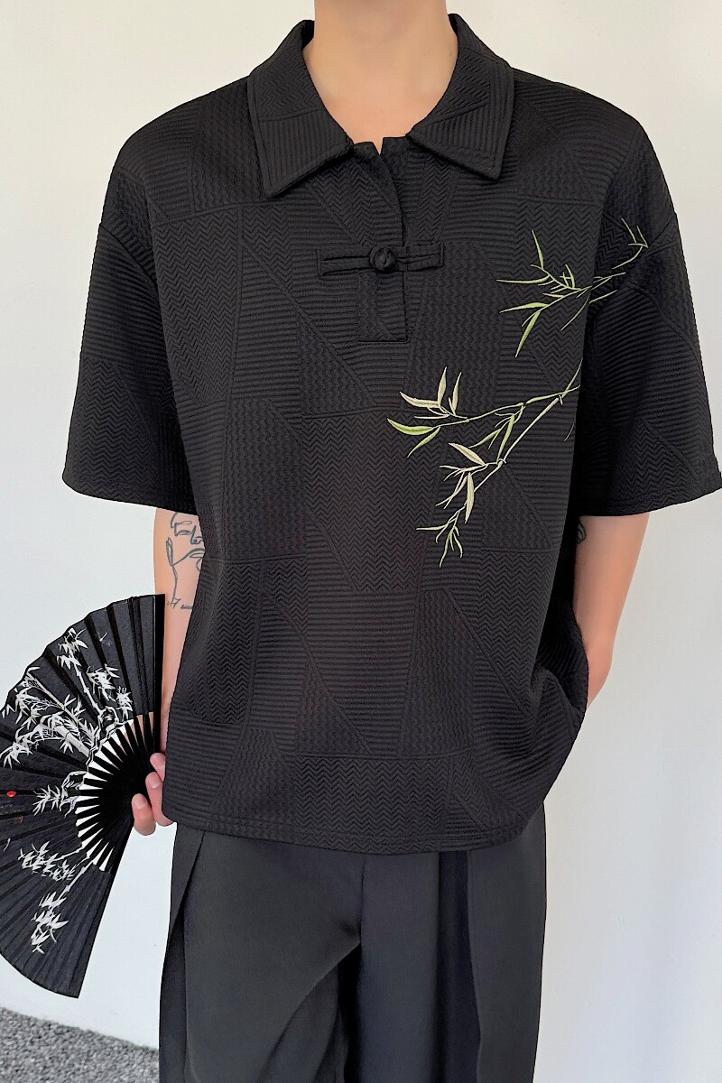 新中式竹子刺绣盘扣Polo衫短袖T恤P65,男装Polo衫,星座1111（原C206）