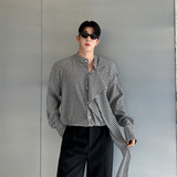 时髦格子衬衫棉麻弹性休闲飘带衬衣男女同款潮P85，男装衬衫，星座1111（原C206）