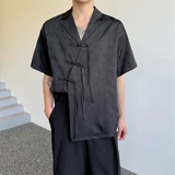 夏季新中式暗黑盘扣短袖衬衫设计感男女同款P85，男装衬衫，星座1111（原C206）