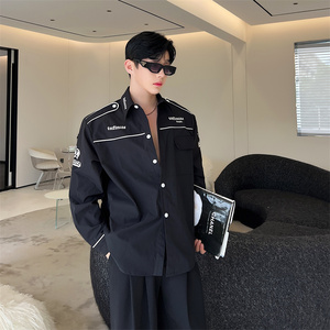 韩版机车印花衬衫男P85图片