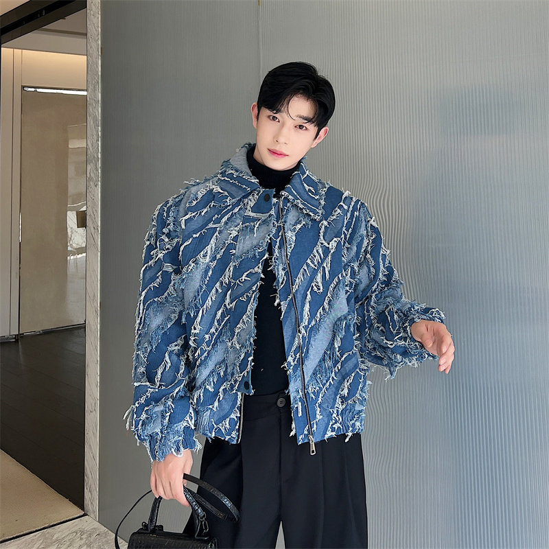 韩版个性潮流定制流苏牛仔外套P145,男装工装外套,星座1111（原C206）