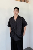 夏季新中式暗黑盘扣短袖衬衫设计感男女同款P85，男装衬衫，星座1111（原C206）
