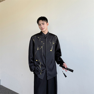 夏季清凉感新中式金银绣线长袖衬衫防晒衬衣男女同款P85