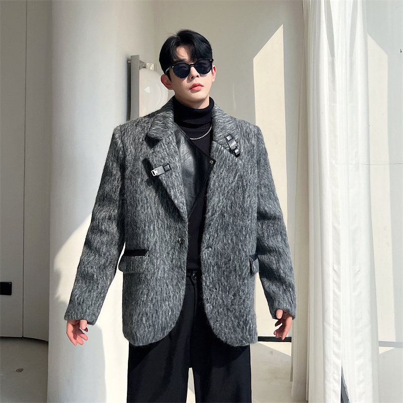 韩版毛呢拼料西装外套男P165,男装西服套装,星座1111（原C206）