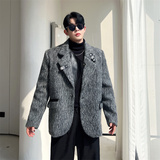 韩版毛呢拼料西装外套男P165，男装西服套装，星座1111（原C206）