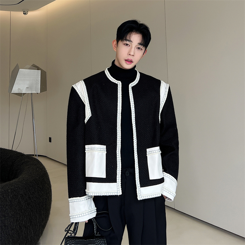 25小香风外套拼皮设计高品质男装夹克外套潮P130，男装夹克，星座1111（原C206）