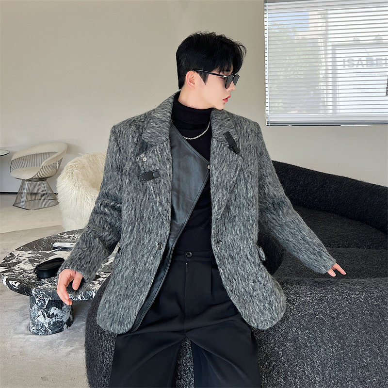 韩版毛呢拼料西装外套男P165,男装西服套装,星座1111（原C206）