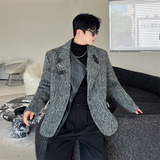 韩版毛呢拼料西装外套男P165，男装西服套装，星座1111（原C206）