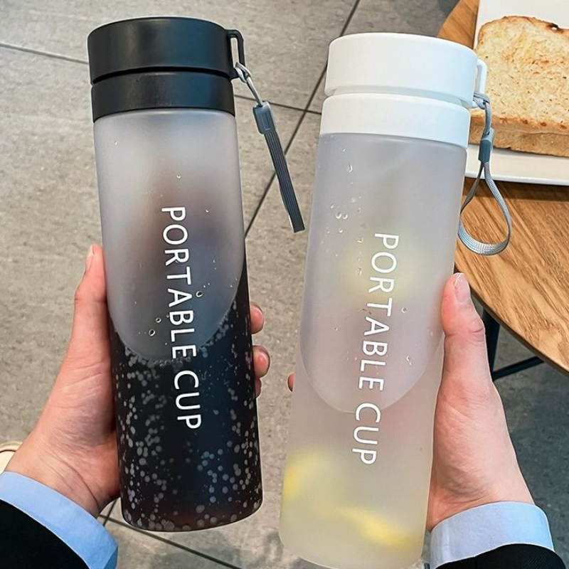 夏季韩版磨砂塑料杯带茶隔情侣便携刻度水杯学生男女随手杯