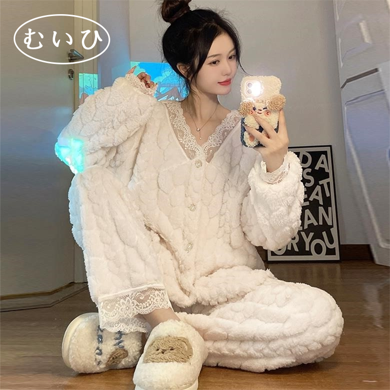 【日本むいひ轻奢】珊瑚绒睡衣女