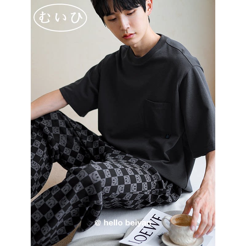 【日本むいひ轻奢】2026高级感睡衣男士夏季纯棉短袖棋盘格家居服