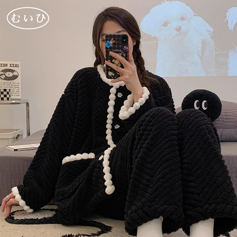 【日本むいひ轻奢】网红款珊瑚绒睡衣女冬季加厚加绒高级感家居服