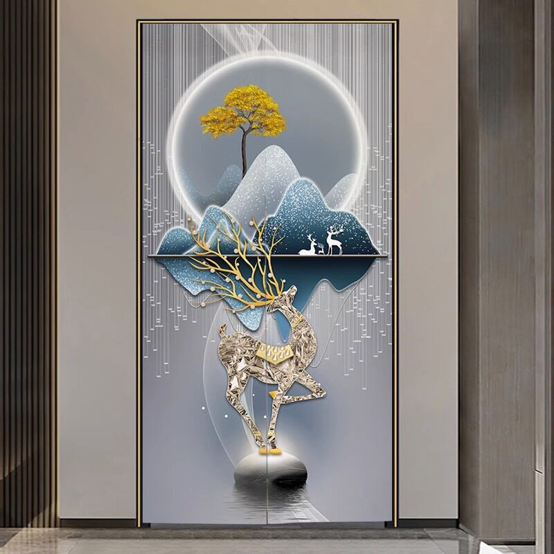 新中式轻奢麋鹿门帘玄关隔断帘厕所卫生间遮挡帘家用卧室厨房挂帘