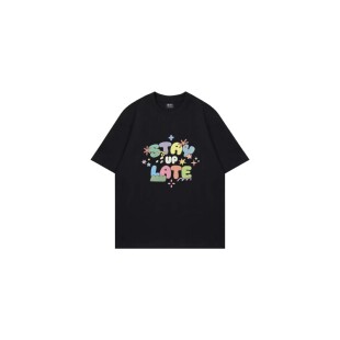 LATE涂鸦印花字母休闲亲肤短袖 STAY 男女同款 花海同款