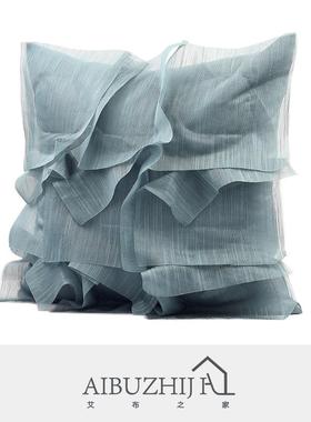艾布家北欧简约现代新中式极简沙HVI之样板房蓝色花朵发定抱制枕