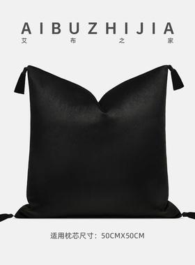 口聚酯纤法式中古刺绣进枕中式客抱厅沙DP-25052维发流苏抱枕黑色