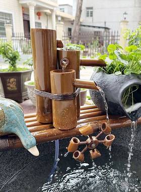 喷竹子轮流水器竹筒流水鱼WAV盆过滤器风水车泉招财摆件石槽加湿