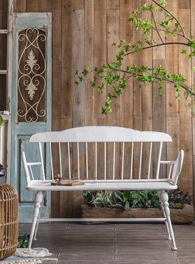 北欧式户铁艺艺术家发用桌椅阳台花园椅65153白色长椅靠欧背沙椅