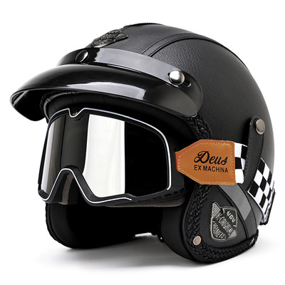 3C认证复古摩托车头盔男夏季巡航半盔电动机车女士四分之三安全帽