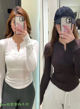 新品~多巴胺穿搭From推荐 显瘦亨利衫Hold Tlgt瑜伽服长袖上衣女