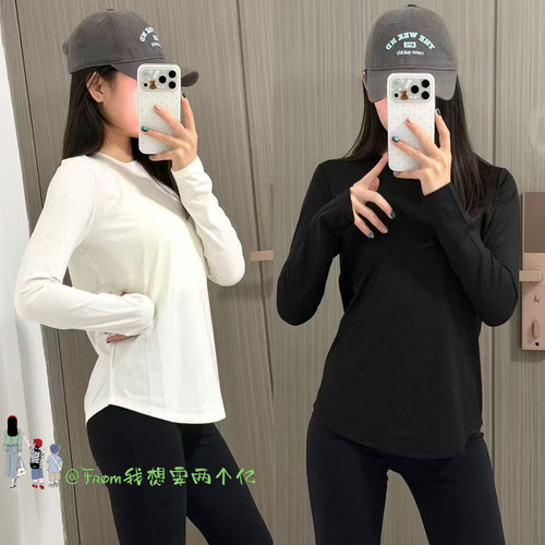 From上新推荐~显瘦弧形长袖love T恤瑜伽内搭运动休闲宽松上衣女