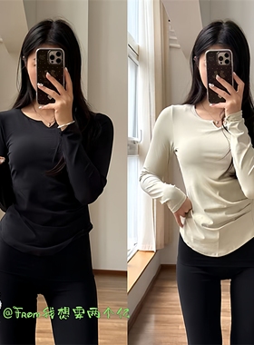 From上新~Hold含胸垫版亨利弧形下摆收腰褶皱款亨利长袖运动瑜伽