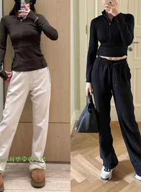 推荐款From新色~秋冬季加绒窄版直筒裤保暖Lougful运动宽松长裤女