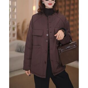 气质休闲棉服 新款 时尚 百搭保暖显瘦纯色拼接棉衣外套女2025秋冬季