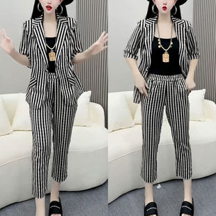2025年夏季新款时尚气质显瘦套装女小脚裤两件套