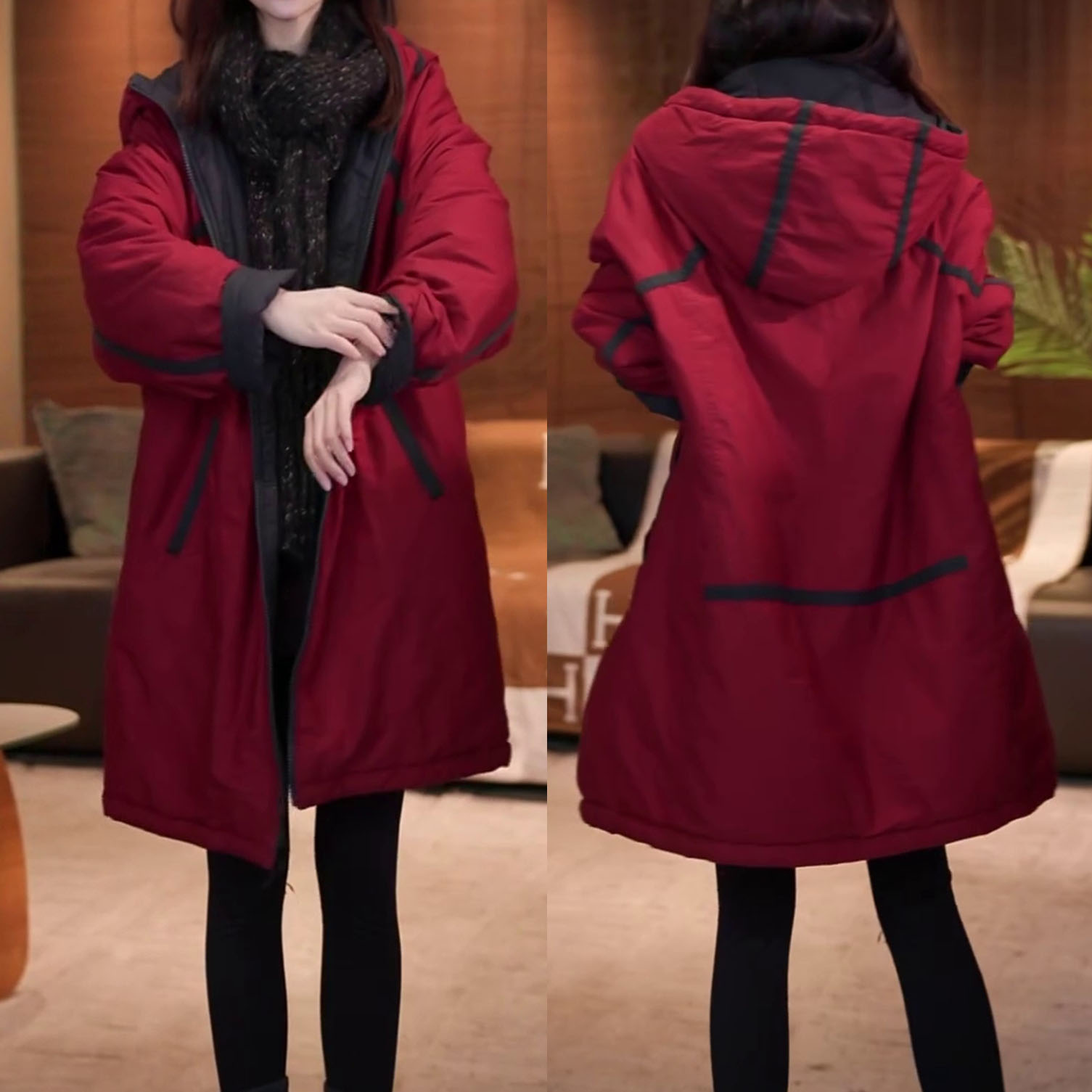 洋气宽松显瘦连帽棉服外套